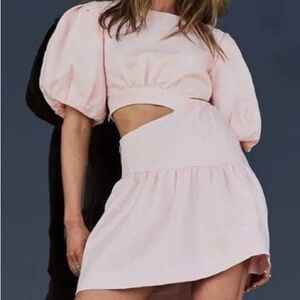 Bardot Light Pink Puff Sleeve Cutout Dress